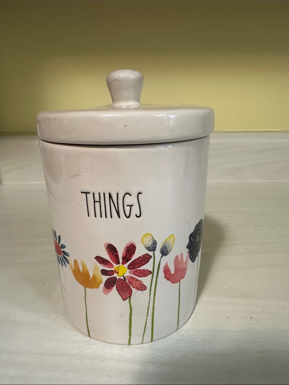Rae Dunn White Floral 'Things' Storage Jar